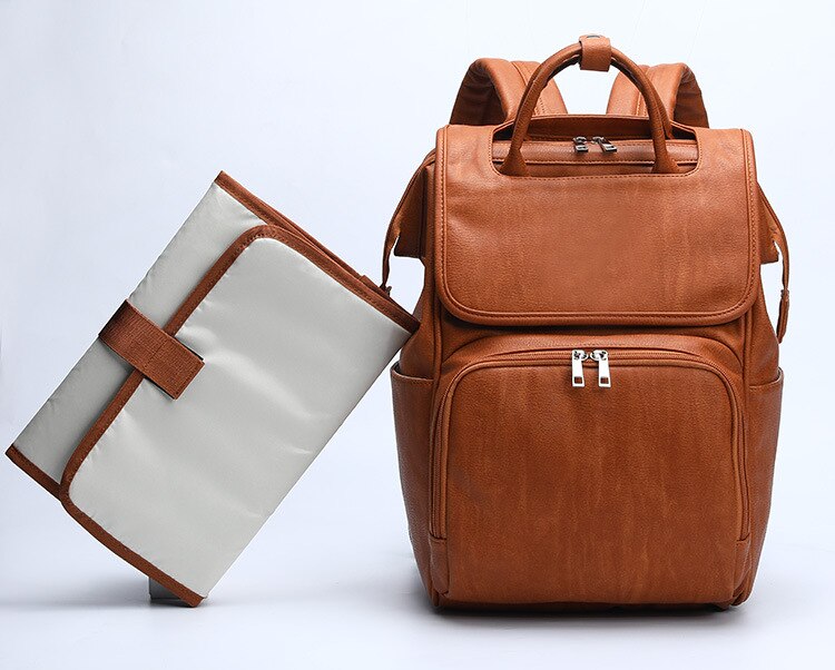 Unisex Waterproof PU Leather Baby Diapers Backpack