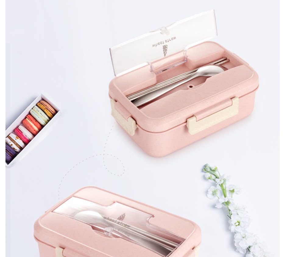 Wheat Straw Lunch Box with Cutlery Set Wheat Straw Lunch Box with Cutlery Set