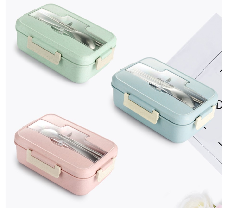 Wheat Straw Lunch Box with Cutlery Set Wheat Straw Lunch Box with Cutlery Set