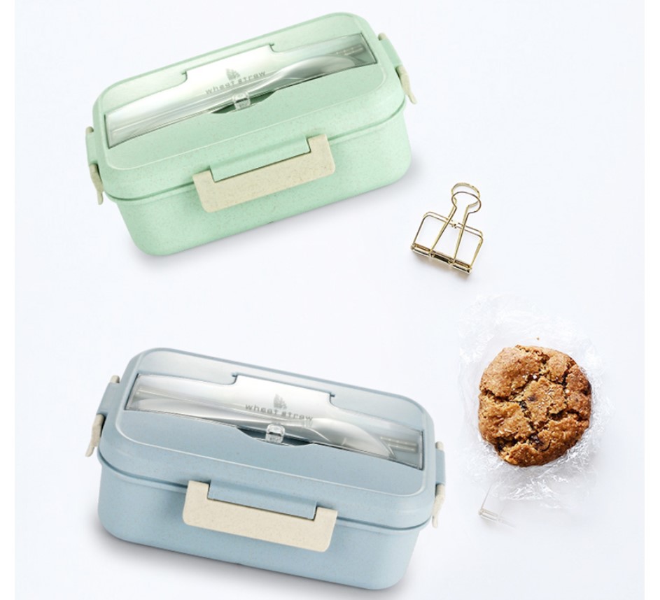 Wheat Straw Lunch Box with Cutlery Set Wheat Straw Lunch Box with Cutlery Set