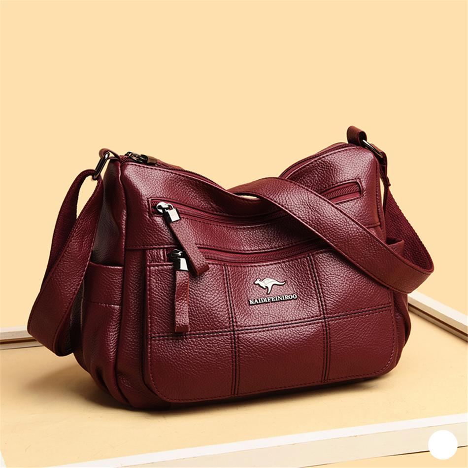 Burgundy leather shoulder handbag for women