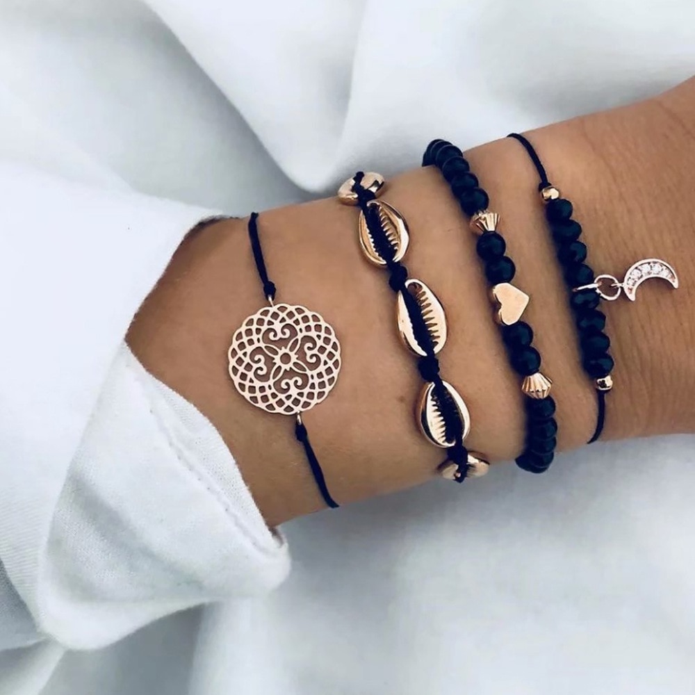 Bohemian rope chain bracelet handcrafted woven bangle set for women