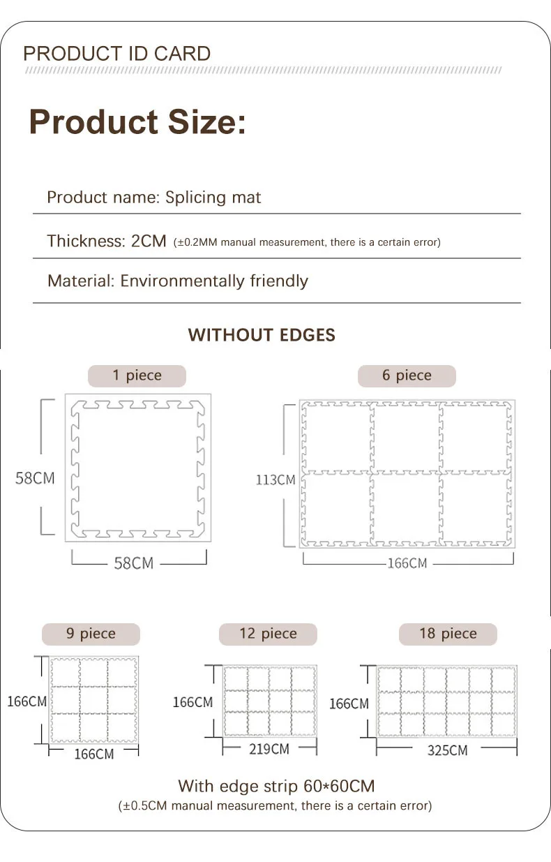 Baby PE Foam Play Mat 60x60x2CM Thick