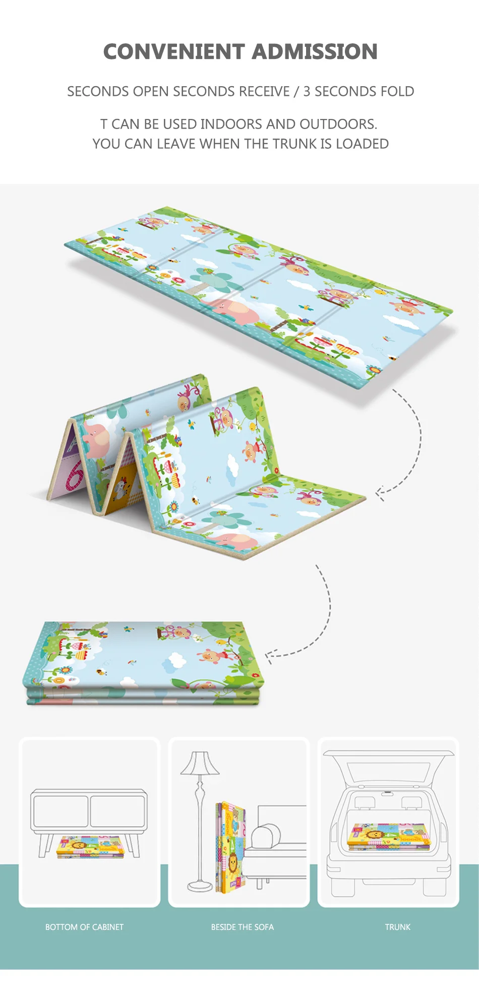 Baby Play Mat Foldable 100*180cm Double-Sided