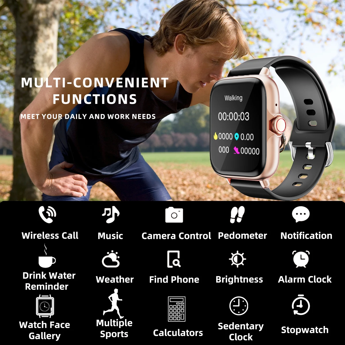 Best Fitness Tracker Watch 1.83'' Waterproof For iPhone Android