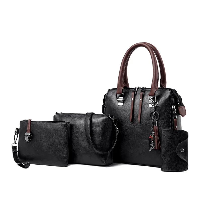 4-Piece Luxury Handbag Set — Top-Handle Tassel Tote & Crossbody 4-Piece Luxury Handbag Set — Top-Handle Tassel Tote & Crossbody