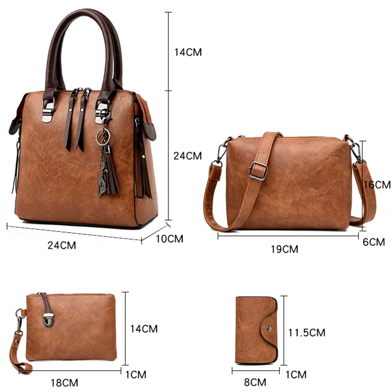 4-Piece Luxury Handbag Set — Top-Handle Tassel Tote & Crossbody 4-Piece Luxury Handbag Set — Top-Handle Tassel Tote & Crossbody
