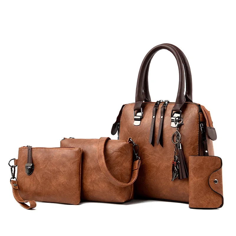 4-Piece Luxury Handbag Set — Top-Handle Tassel Tote & Crossbody 4-Piece Luxury Handbag Set — Top-Handle Tassel Tote & Crossbody