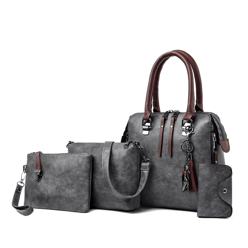 4-Piece Luxury Handbag Set — Top-Handle Tassel Tote & Crossbody