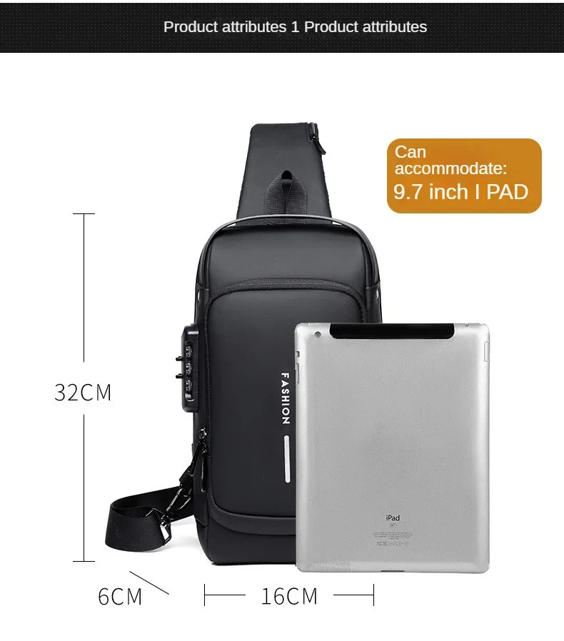 Men's Shoulder Sling Bag with USB Charging Port — Anti-Theft Travel Chest Bag