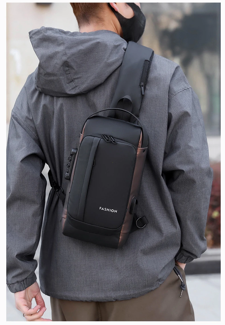 Men's Shoulder Sling Bag with USB Charging Port — Anti-Theft Travel Chest Bag