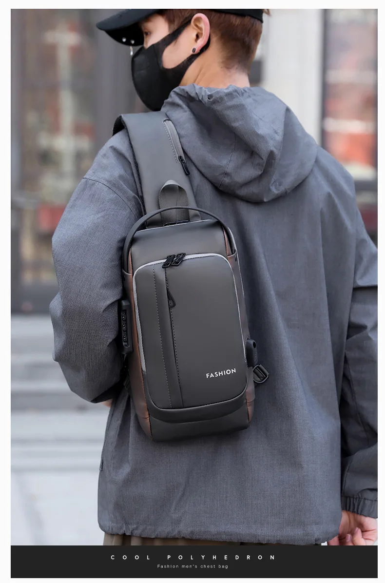 Men's Shoulder Sling Bag with USB Charging Port — Anti-Theft Travel Chest Bag