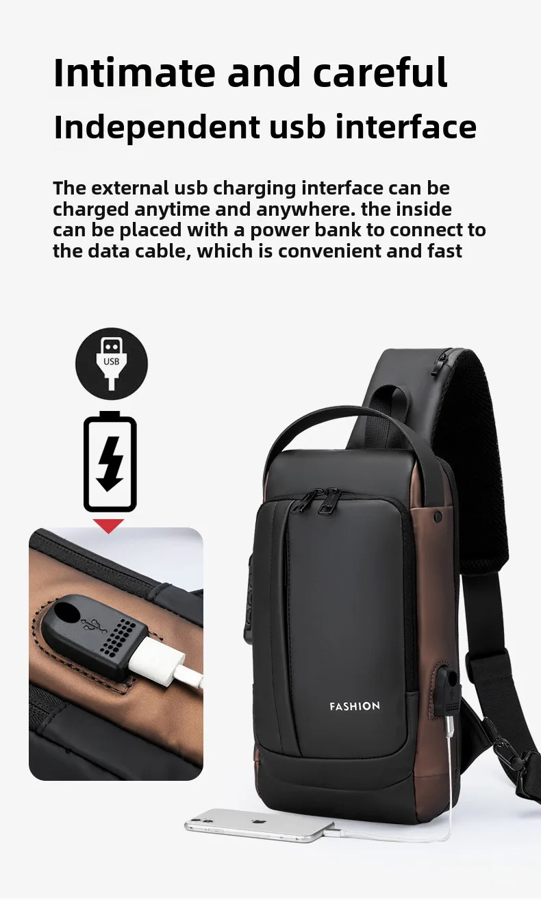 Men's Shoulder Sling Bag with USB Charging Port — Anti-Theft Travel Chest Bag