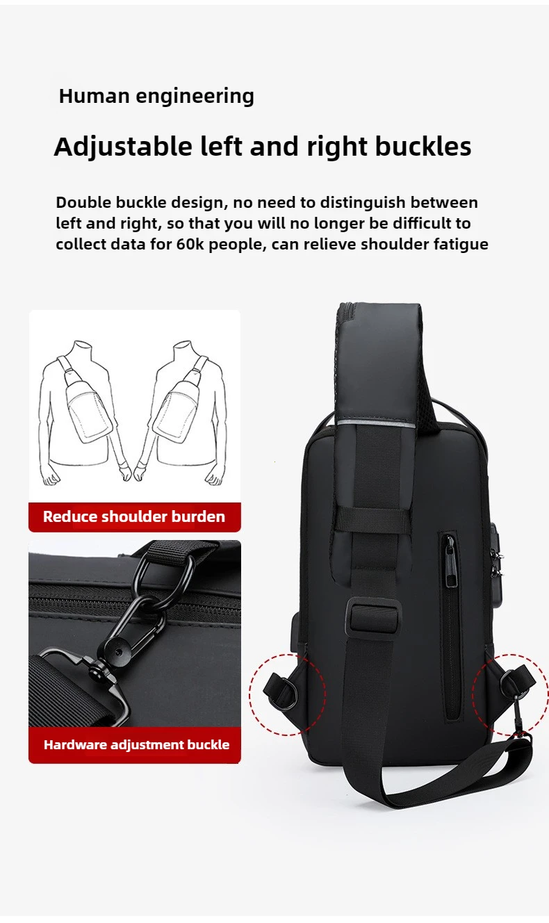 Men's Shoulder Sling Bag with USB Charging Port — Anti-Theft Travel Chest Bag