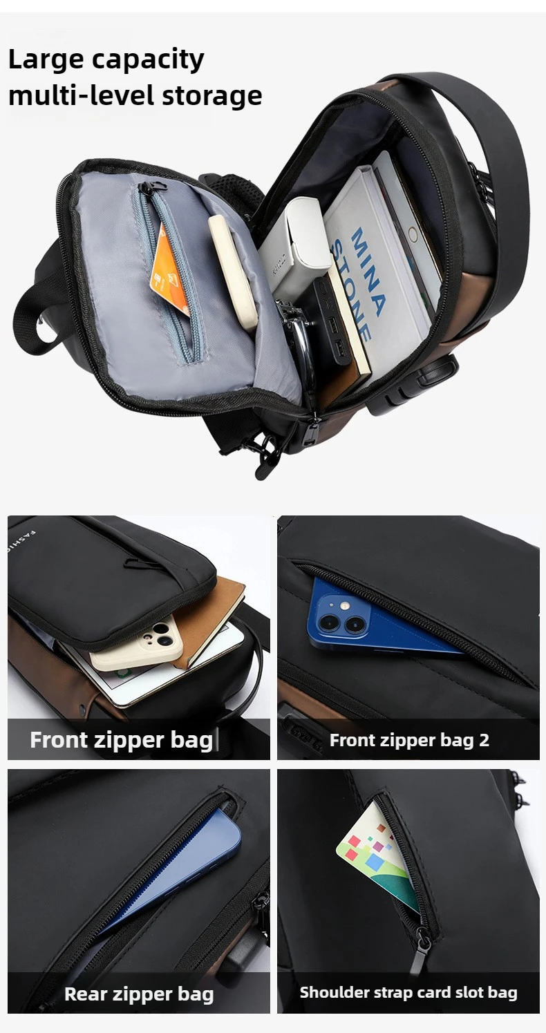 Men's Shoulder Sling Bag with USB Charging Port — Anti-Theft Travel Chest Bag
