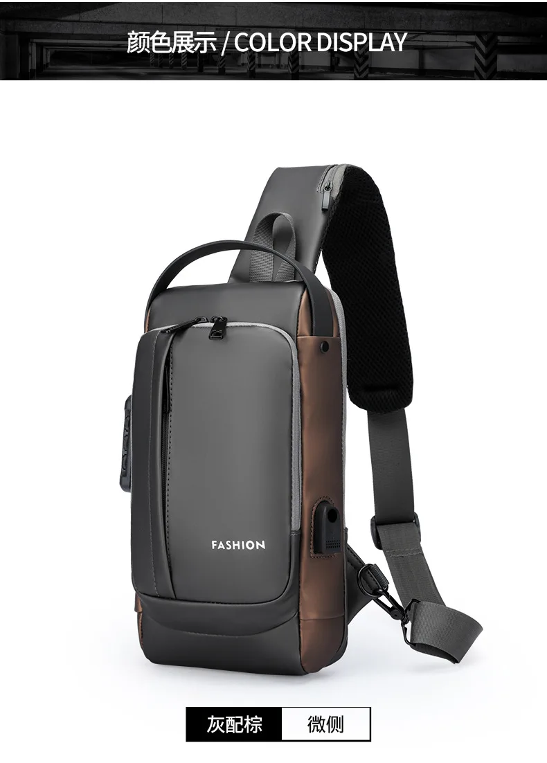 Men's Shoulder Sling Bag with USB Charging Port — Anti-Theft Travel Chest Bag