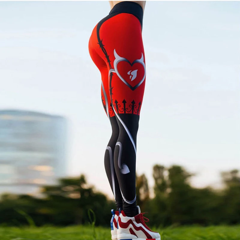 Printed Workout Leggings Red Heart