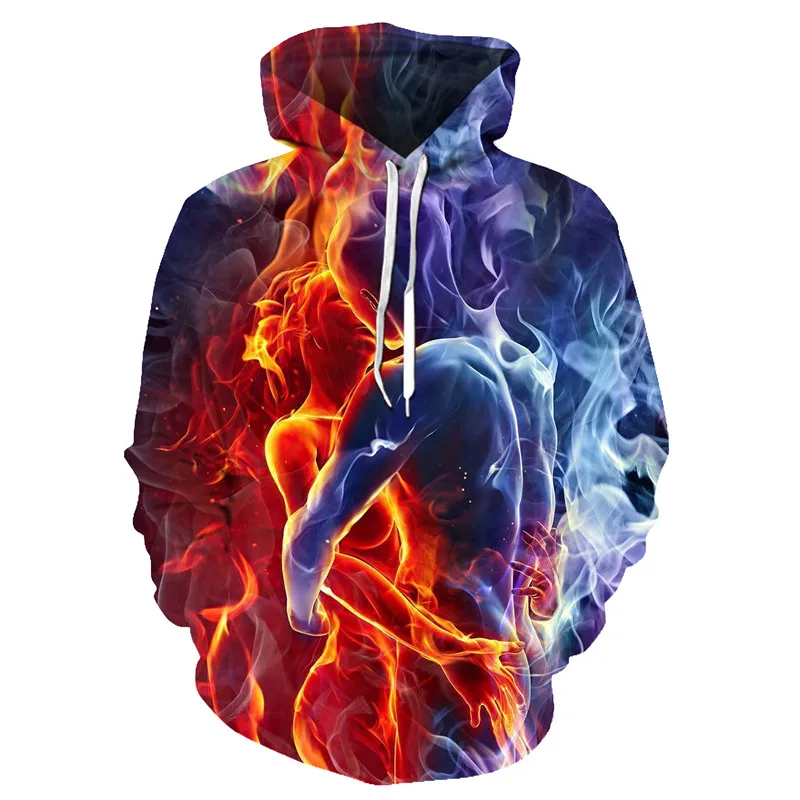 Unique 3D Printed Hoodies Canada Blue Flaming Unique 3D Printed Hoodies Canada Blue Flaming