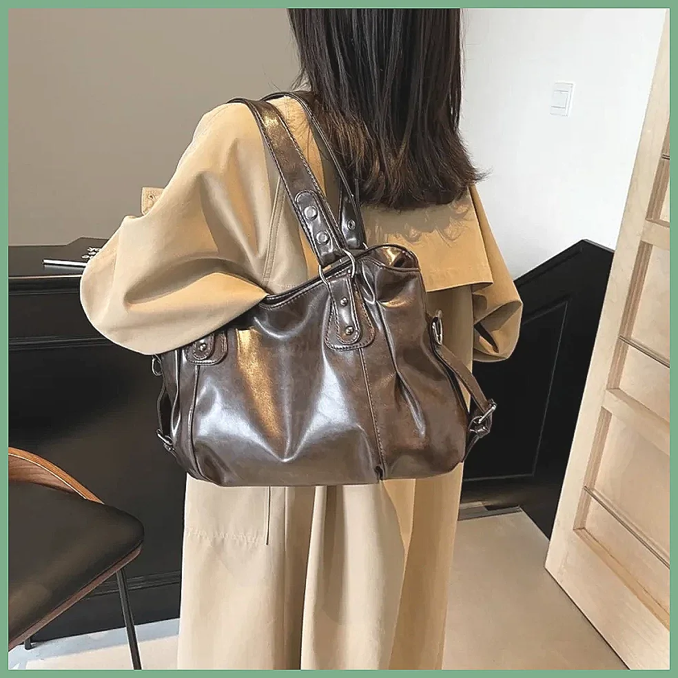 Retro Large Capacity PU Shoulder Bag for Women, Classic Solid Color Crossbody Tote Bag with Roomy Style Retro Large Capacity PU Shoulder Bag for Women, Classic Solid Color Crossbody Tote Bag with Roomy Style