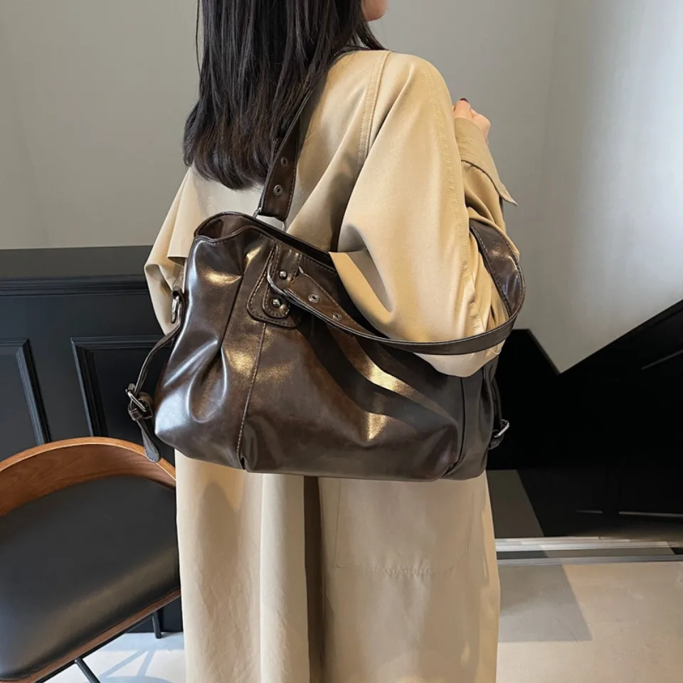 Retro Large Capacity PU Shoulder Bag for Women, Classic Solid Color Crossbody Tote Bag with Roomy Style Retro Large Capacity PU Shoulder Bag for Women, Classic Solid Color Crossbody Tote Bag with Roomy Style