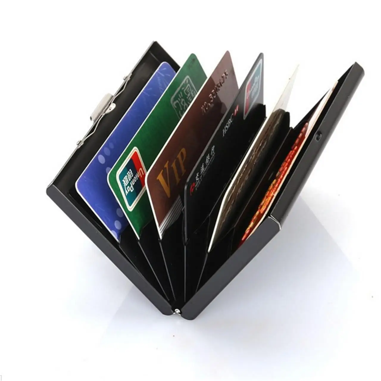 HOMEFISH RFID Blocking Stainless Steel Business Card Holder - Slim Metal ID Card Case with 6 Slots HOMEFISH RFID Blocking Stainless Steel Business Card Holder - Slim Metal ID Card Case with 6 Slots