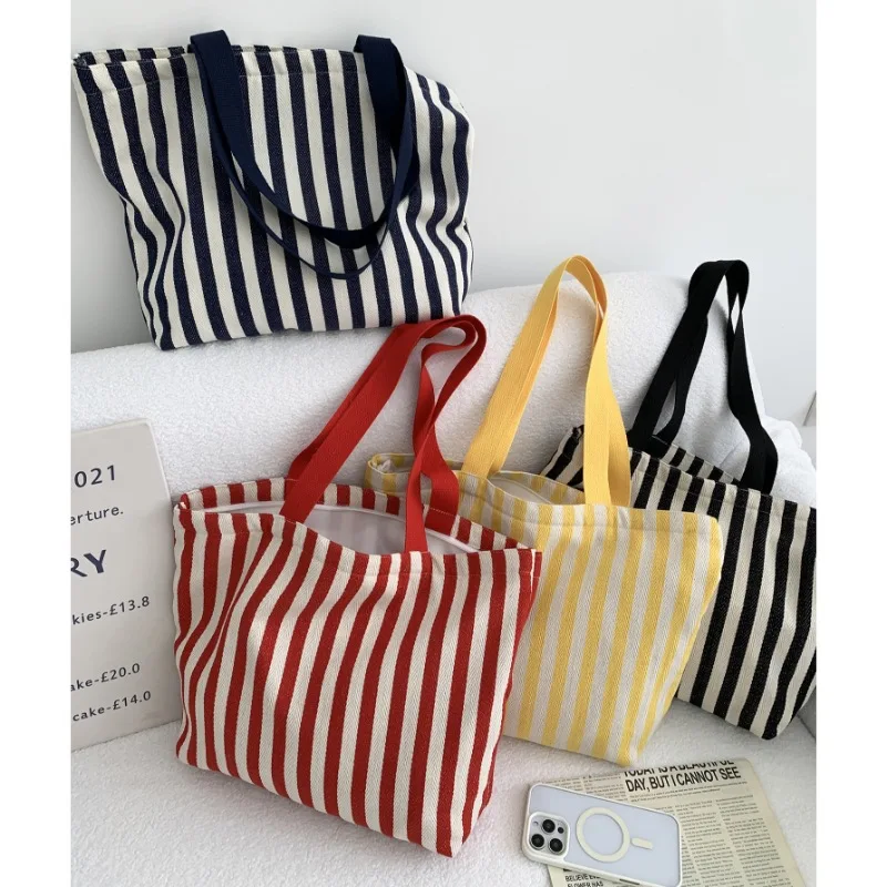 Simple Striped Women’s Canvas Casual Shoulder Bags Fashion Large Capacity Ladies Tote Handbags Female Daily Shopping Bags Simple Striped Women's Canvas Casual Shoulder Bags Fashion Large Capacity Ladies Tote Handbags Female Daily Shopping Bags