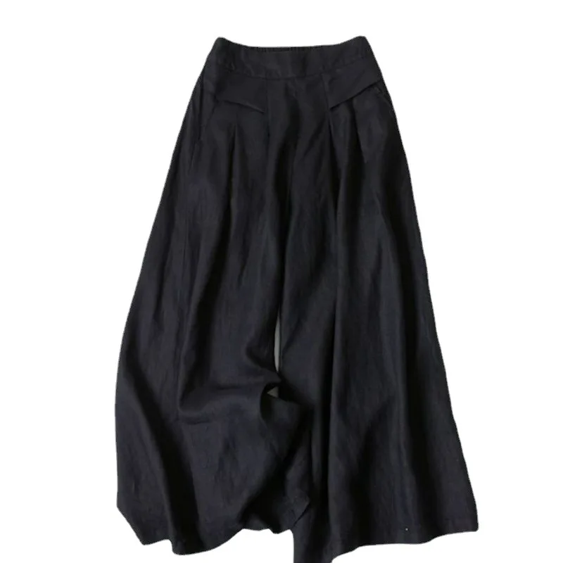 Summer Women’s Culottes Cotton Linen Cropped Wide Leg Pants Elastic Waist Casual Palazzo Trousers with Pockets Summer Women's Culottes Cotton Linen Cropped Wide Leg Pants Elastic Waist Casual Palazzo Trousers with Pockets