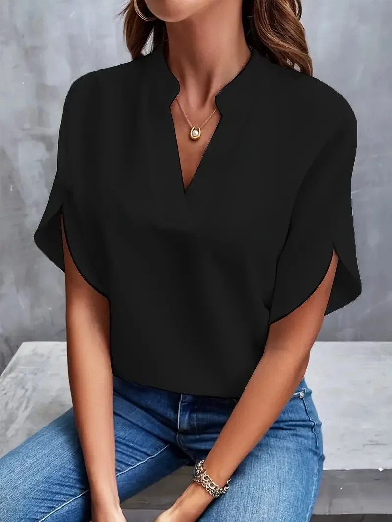 VEITCHE Summer Women Casual Solid Blouse Women Fashion V-neck Half Sleeve Shirts Office Elegant Pullover Loose Blusas Tops VEITCHE Summer Women Casual Solid Blouse Women Fashion V-neck Half Sleeve Shirts Office Elegant Pullover Loose Blusas Tops