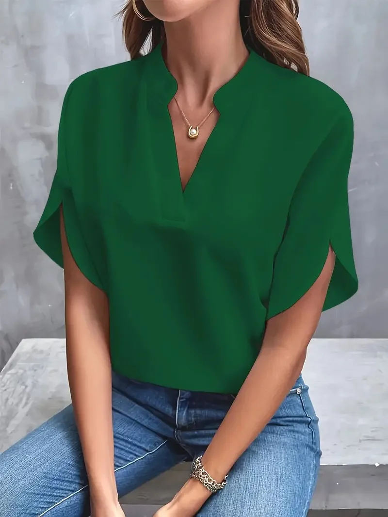 VEITCHE Summer Women Casual Solid Blouse Women Fashion V-neck Half Sleeve Shirts Office Elegant Pullover Loose Blusas Tops VEITCHE Summer Women Casual Solid Blouse Women Fashion V-neck Half Sleeve Shirts Office Elegant Pullover Loose Blusas Tops