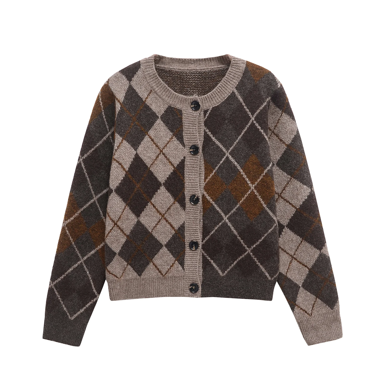 Women Knitted Cardigan Sweater for Women Autumn Winter Diamond Pattern Long Sleeved Single Breasted Female Knit Coat 2756124