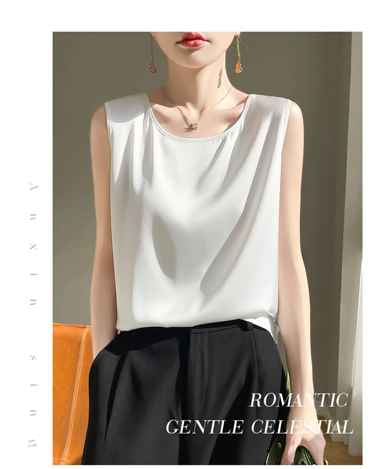 Lace satin camisole tank top cream color