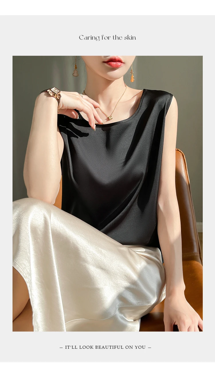 Lace satin camisole tank top black