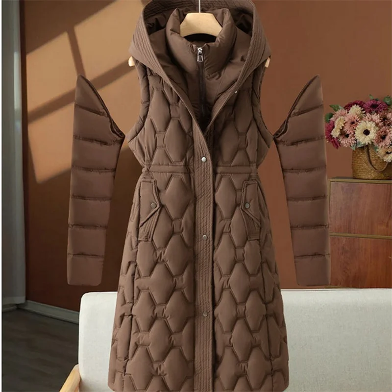 2025 Fashion Winter Long Parkas Women’s Down Cotton-padded Jacket Detachable-sleeve Coats Thicken Warm Overcoat Hooded Outerwear 2025 Fashion Winter Long Parkas Women's Down Cotton-padded Jacket Detachable-sleeve Coats Thicken Warm Overcoat Hooded Outerwear KDBazar