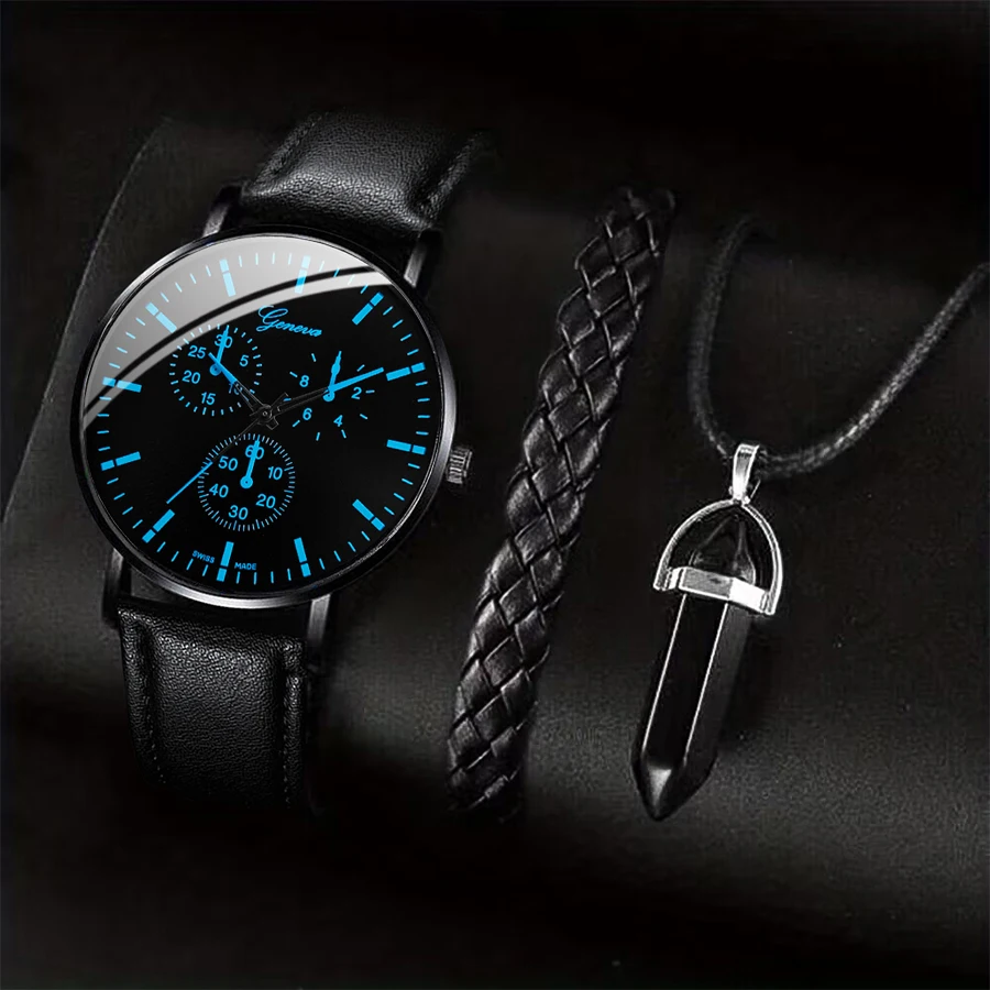 3PCS/Set Men Business Watches Casual Leather Band Analog Male’s Quartz Watch Necklace Bracelet Set 3PCS/Set Men Business Watches Casual Leather Band Analog Male's Quartz Watch Necklace Bracelet Set KDBazar