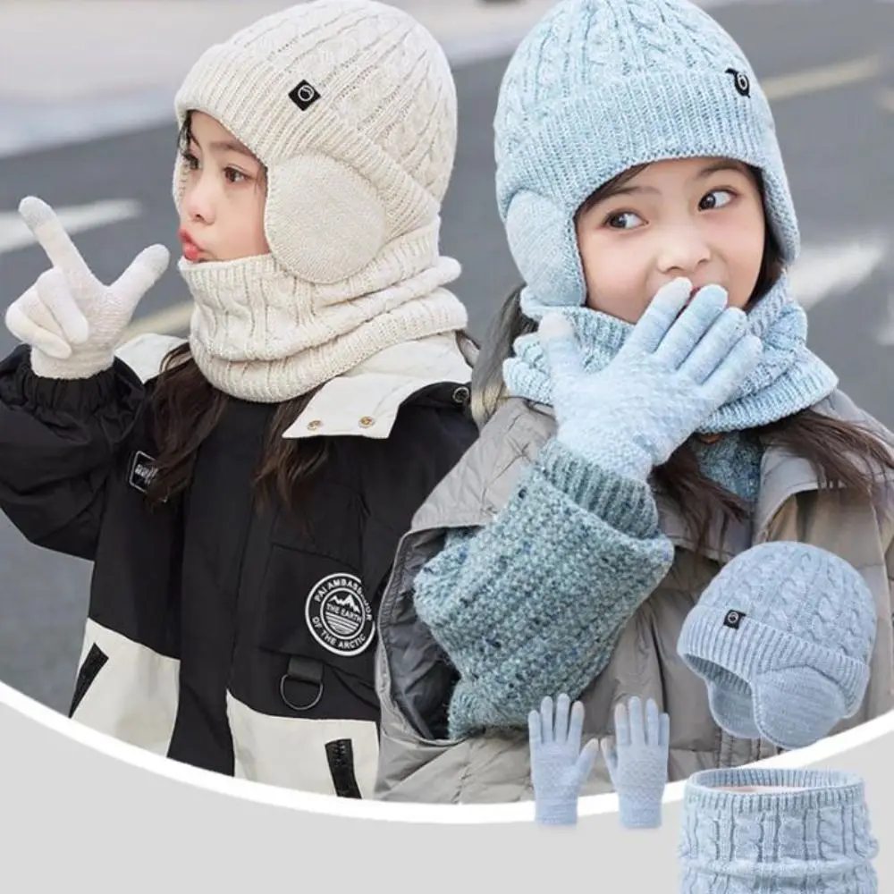 3Pcs/Set Solid Color Hat Scarf Gloves Set Earflap Winter Pullover Hat Warm Thickened Ear Protection Caps Streetwear 3Pcs/Set Solid Color Hat Scarf Gloves Set Earflap Winter Pullover Hat Warm Thickened Ear Protection Caps Streetwear KDBazar