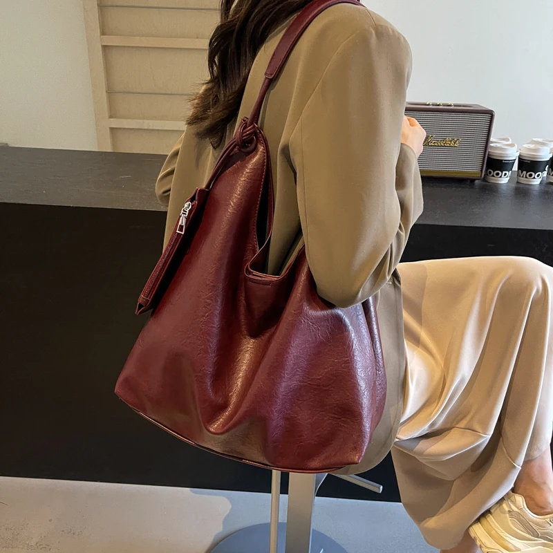 Burgundy 2-IN-1 Shoulder Tote Bags For Women Soft PU Leather Solid Color Large Capacity Shopping Hobo Bag With Coin Purse 2024 Burgundy 2-IN-1 Shoulder Tote Bags For Women Soft PU Leather Solid Color Large Capacity Shopping Hobo Bag With Coin Purse 2024 KDBazar