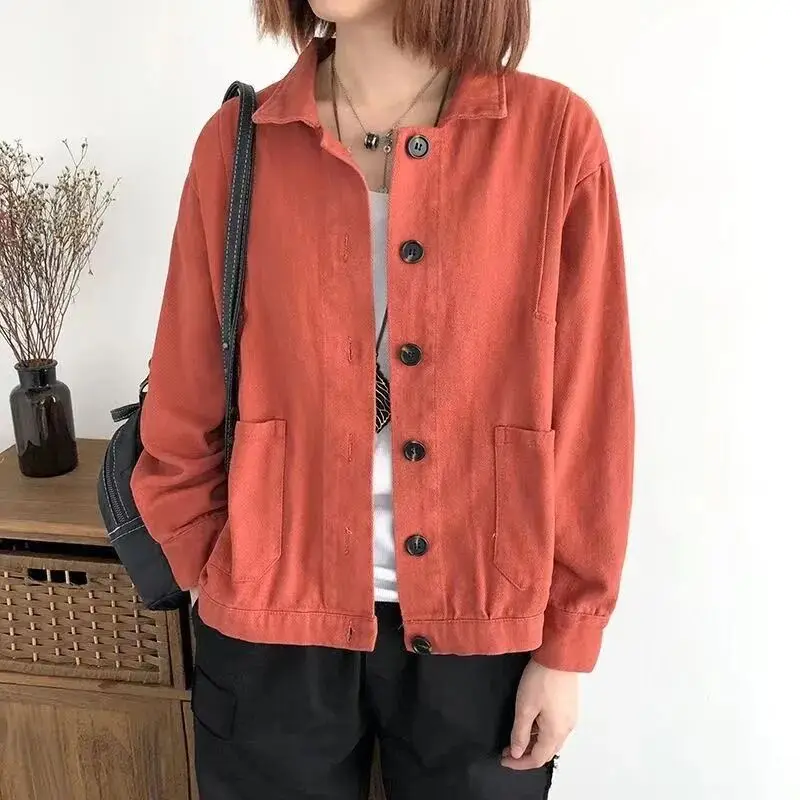 Cotton long-sleeved short jacket 2023 spring and autumn new literary solid color Korean version of loose age reduction cardigan Cotton long-sleeved short jacket 2023 spring and autumn new literary solid color Korean version of loose age reduction cardigan KDBazar