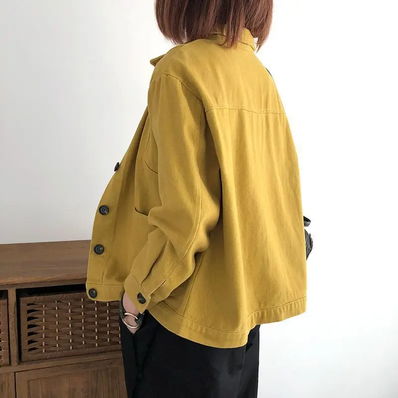 Cotton long-sleeved short jacket 2023 spring and autumn new literary solid color Korean version of loose age reduction cardigan Cotton long-sleeved short jacket 2023 spring and autumn new literary solid color Korean version of loose age reduction cardigan KDBazar