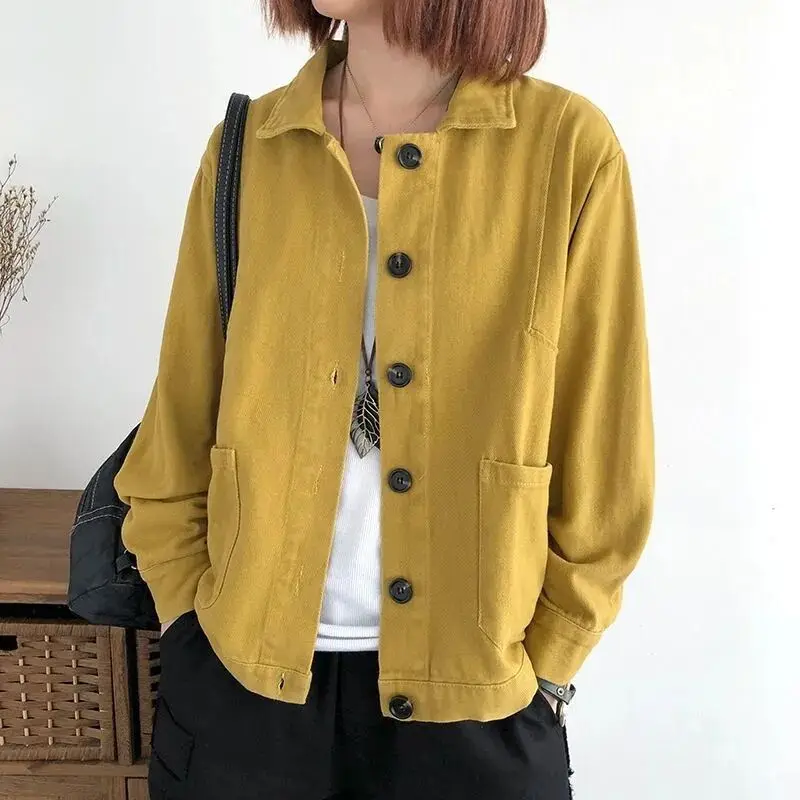 Cotton long-sleeved short jacket 2023 spring and autumn new literary solid color Korean version of loose age reduction cardigan Cotton long-sleeved short jacket 2023 spring and autumn new literary solid color Korean version of loose age reduction cardigan KDBazar