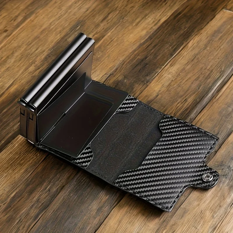 Double-Layer Aluminum Pop-Up RFID Blocking Card Holder Carbon Fiber Pattern PU Wallet Wear Men Accessory Gift for Father’s Day Double-Layer Aluminum Pop-Up RFID Blocking Card Holder Carbon Fiber Pattern PU Wallet Wear Men Accessory Gift for Father's Day KDBazar