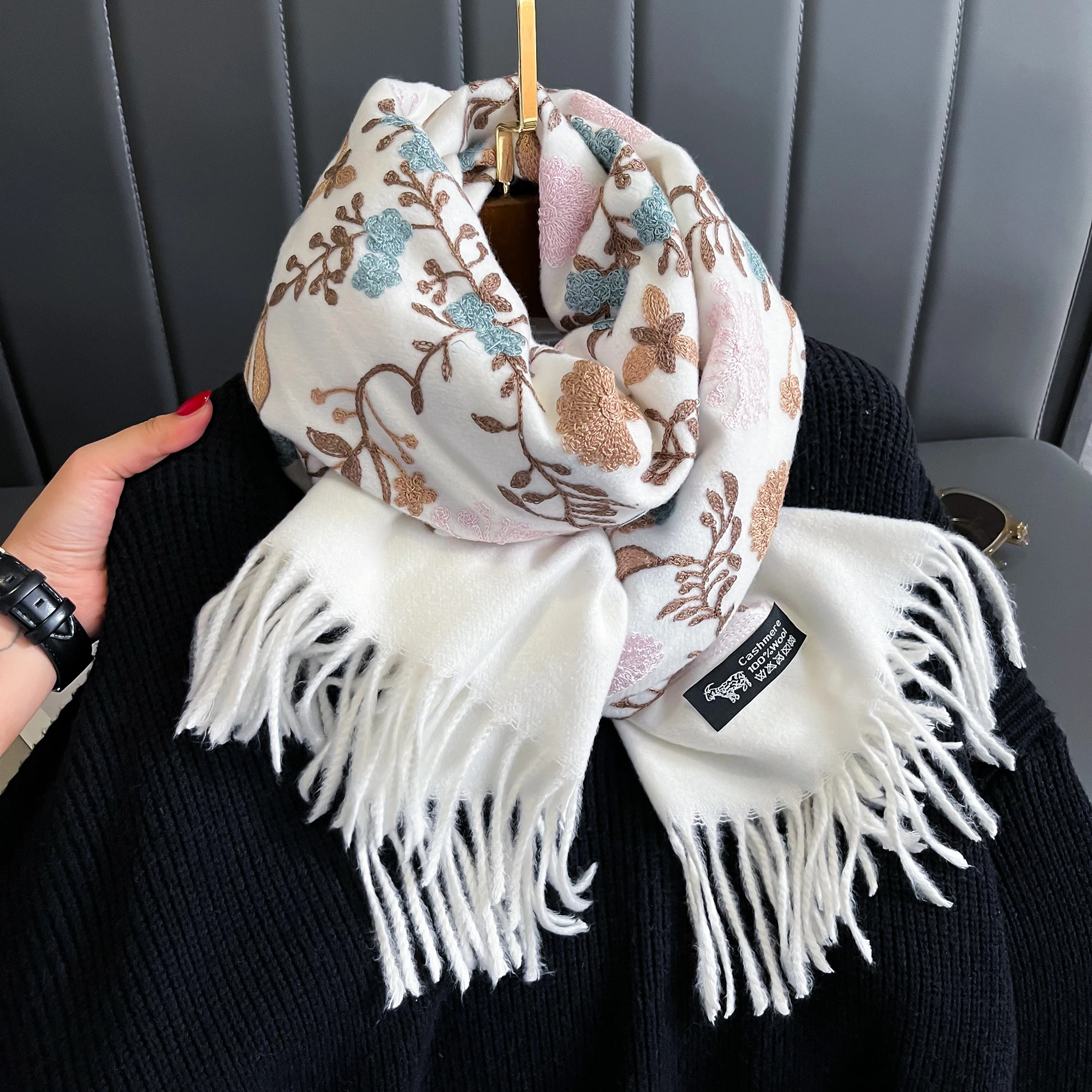 Embroidered Floral Pashmina Scarf – Winter Wrap Shawl Scarves Embroidered Floral Pashmina Scarf - Winter Wrap Shawl Scarves KDBazar