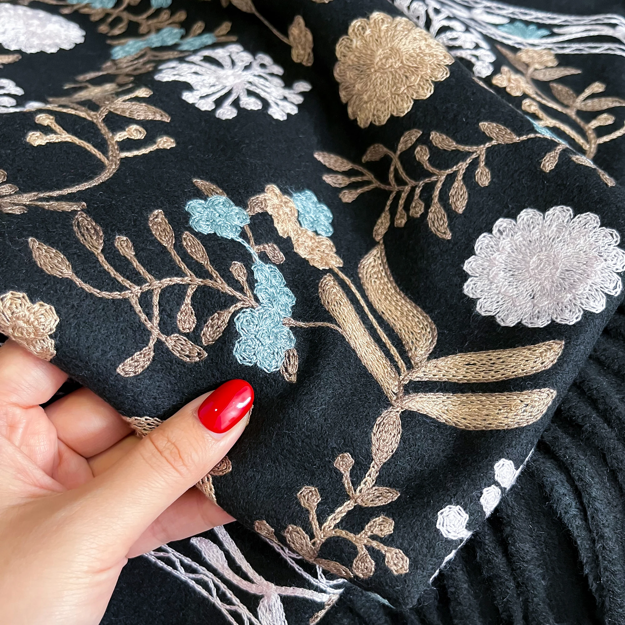 Embroidered Floral Pashmina Scarf – Winter Wrap Shawl Scarves Embroidered Floral Pashmina Scarf - Winter Wrap Shawl Scarves KDBazar