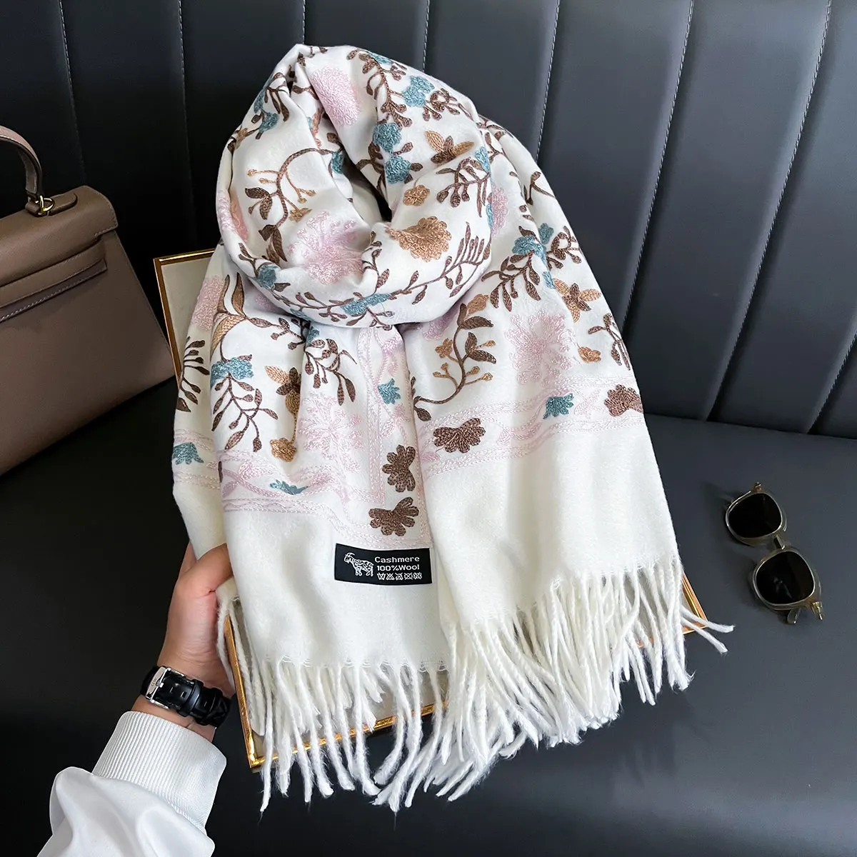 Embroidered Floral Pashmina Scarf – Winter Wrap Shawl Scarves Embroidered Floral Pashmina Scarf - Winter Wrap Shawl Scarves KDBazar