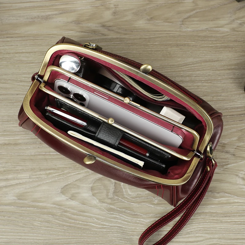 Genuine Leather Women Clutch Wallet Kiss Lock Design Luxury Female Purse Handbag Large Capacity Long Wallet Bag Phone Pocket Genuine Leather Women Clutch Wallet Kiss Lock Design Luxury Female Purse Handbag Large Capacity Long Wallet Bag Phone Pocket KDBazar