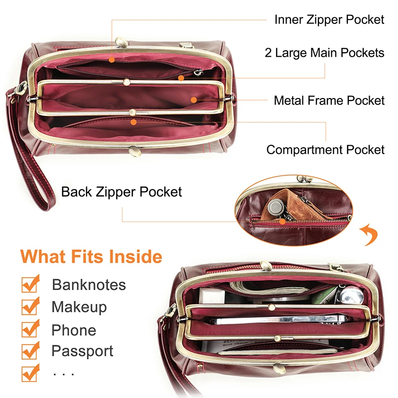 Genuine Leather Women Clutch Wallet Kiss Lock Design Luxury Female Purse Handbag Large Capacity Long Wallet Bag Phone Pocket Genuine Leather Women Clutch Wallet Kiss Lock Design Luxury Female Purse Handbag Large Capacity Long Wallet Bag Phone Pocket KDBazar