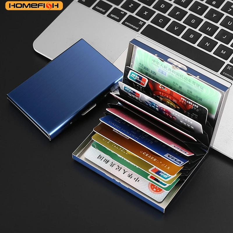 HOMEFISH RFID Blocking Stainless Steel Business Card Holder – Slim Metal ID Card Case with 6 Slots HOMEFISH RFID Blocking Stainless Steel Business Card Holder - Slim Metal ID Card Case with 6 Slots KDBazar