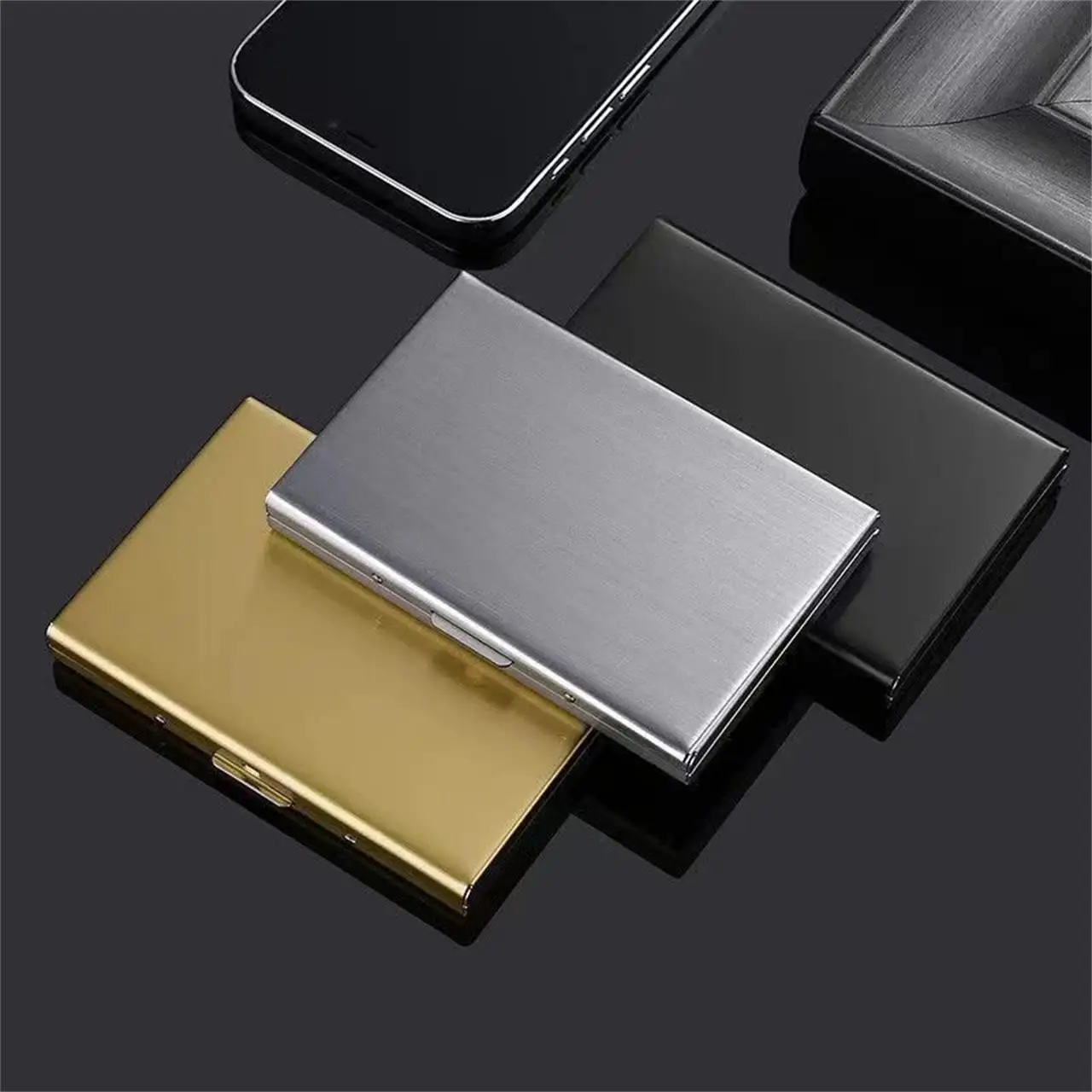 HOMEFISH RFID Blocking Stainless Steel Business Card Holder - Slim Metal ID Card Case with 6 Slots HOMEFISH RFID Blocking Stainless Steel Business Card Holder - Slim Metal ID Card Case with 6 Slots