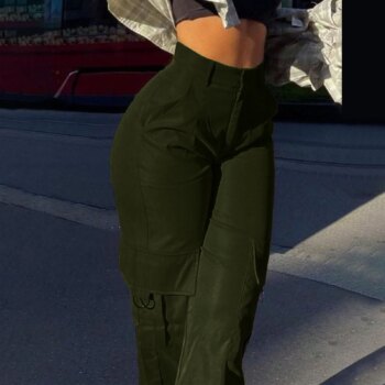 High waist cargo utility trousers