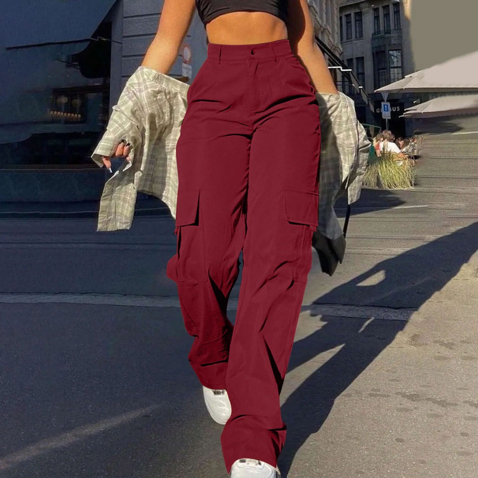 High Waist Cargo Trousers – Wide Leg Utility Pants with Pockets Trousers High Waist Cargo Trousers – Wide Leg Utility Pants with Pockets Trousers KDBazar