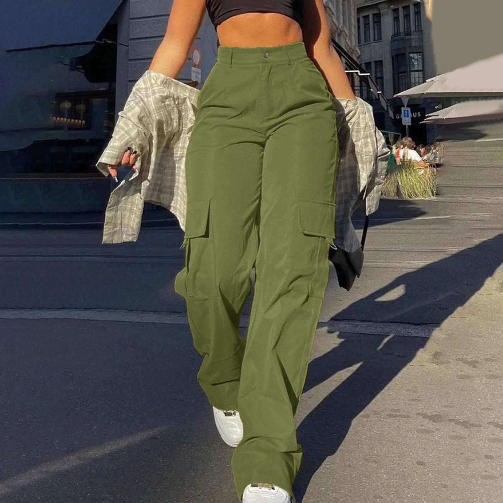 High Waist Cargo Trousers – Wide Leg Utility Pants with Pockets Trousers High Waist Cargo Trousers – Wide Leg Utility Pants with Pockets Trousers KDBazar